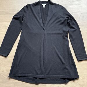 J Jill Sweater Women Small Black Cardigan Single Button Wool Blend Soft Teacher